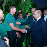 Prime Minister Muhammad Shehbaz Sharif interacts with the management and players of Pakistan Cricket team