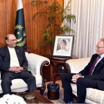 President Asif Ali Zardari with outgoing Australian High Commissioner Mr. Neil Hawkins, who paid a farewell call at Aiwan-e-Sadr