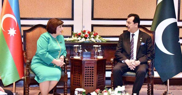 Chairman Senate, Syed Yousaf Raza Gilani in a meeting with Ms. Sahiba Gafarova, Speaker of the Mili Majlis of the Republic of Azerbaijan