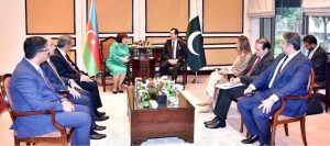 Chairman Senate, Syed Yousaf Raza Gilani in a meeting with Ms. Sahiba Gafarova, Speaker of the Mili Majlis of the Republic of Azerbaijan