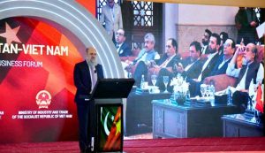 Federal Minister for Commerce Jam Kamal Khan addresses the Pakistan–Vietnam Business Forum, highlighting Pakistan’s commitment to deepening trade, investment, and tourism cooperation with Vietnam and encouraging business communities from both countries to explore new avenues of partnership