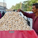 A vendor is displaying sweet food item to attract the customers at Royal Road