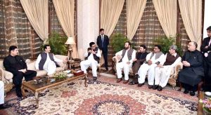 Acting President Syed Yousuf Raza Gilani being received at the Governor House by Governor Khyber Pakhtunkhwa Faisal Karim Kundi, Provincial President PPP Mohammad Ali Bacha, MPA Ahmad Karim Kundi, minority MPAs and senior provincial officials.