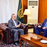 The newly appointed EU Ambassador to Pakistan, Mr. Raimundas Karoblis called on Deputy Prime Minister and Foreign Minister Senator Mohammad Ishaq Dar, at MoFA.