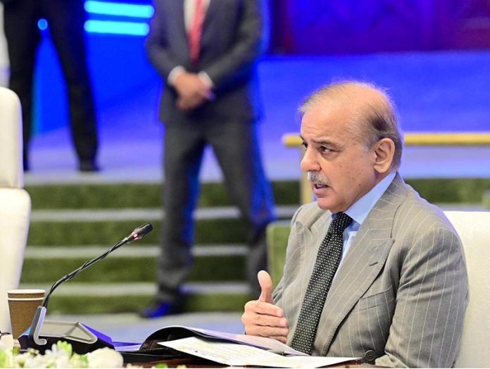 Prime Minister Muhammad Shehbaz Sharif addresses the Regional Transport Ministers' Conference