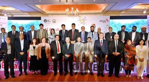 Federal Minister for Industries and Production, Rana Tanveer Hussain addresses to the Al-Baraka Pakistan Olive Summit in a local hotel.