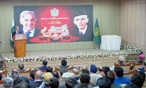 Prime Minister Muhammad Shehbaz Sharif addresses the special ceremony on the eve of Diwali.