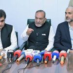 Punjab Minister for Labor and Manpower Muhammad Mansha Ullah Butt is addressing the media persons