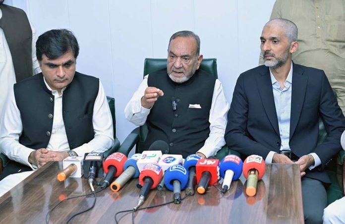 Punjab Minister for Labor and Manpower Muhammad Mansha Ullah Butt is addressing the media persons
