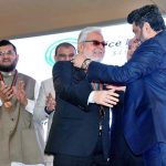 Governor Sindh Kamran Khan Tessori presenting Gold medal to Famous Businessman Zubair Motiwala during the awards ceremony of the Rice Exporters Association of Pakistan (REAP) at local hotel