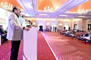 Chairman Prime Minister’s Youth Programme Rana Mashood Ahmed Khan addresses to the Al-Baraka Pakistan Olive Summit at a local hotel.