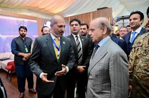 Prime Minister Muhammad Shehbaz Sharif visits the exhibition at the Regional Transport Ministers' Conference