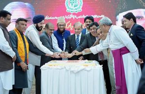 Prime Minister Muhammad Shehbaz Sharif cuts cake on the eve of Diwali.
