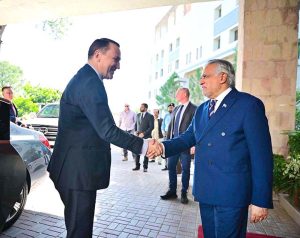 Deputy Prime Minister and Foreign Minister Senator Mohammad Ishaq Dar receives the Deputy Prime Minister and Foreign Minister of Poland, Radosław Sikorski, at the Ministry of Foreign Affairs