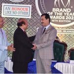 Chairman Senate, Syed Yousaf Raza Gilani shaking hands with Lord Qurban Hussain, Member of the house of Lords at the award distribution ceremony 16th edition of "Brand of the year awards 2025"