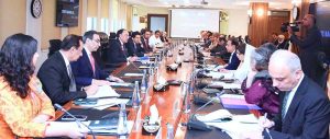 Federal Minister for Finance and Revenue, Senator Muhammad Aurangzeb chairing a meeting of the Economic Coordination Committee (ECC) of the Cabinet held at Finance Division.