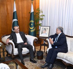 Ambassador-designate of Pakistan to the United Arab Emirates, Shafqat Ali Khan, calls on President Asif Ali Zardari at Aiwan-e-Sadr