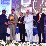 A souvenir is being presented to Chairman Senate, Syed Yousaf Raza Gilani by the organizer of the award distribution ceremony 16th edition of "Brand of the year awards 2025"