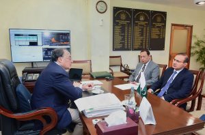 Federal Minister for Finance and Revenue Senator Muhammad Aurangzeb held a meeting with Ambassador Shoaib Sarwar, Pakistan's Ambassador to Denmark, who called on the Finance Minister at Finance Division today. During the meeting, various aspects of bilateral ties and ways for further enhancing cooperation and collaborations in the field of trade and commerce between Pakistan and Denmark were discussed.