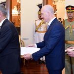 Ambassador-designate of the Kingdom of the Netherlands, Mr. Robert-Jan Siegert, Ambassador-designate of the Republic of Lebanon, Abdullaziz Issa, High Commissioner-designate of Canada, Mr. Tariq Ali Khan and High Commissioner-designate of New Zealand, Mr. David Pine presenting their credentials to President Asif Ali Zardari at Aiwan-e-Sadr