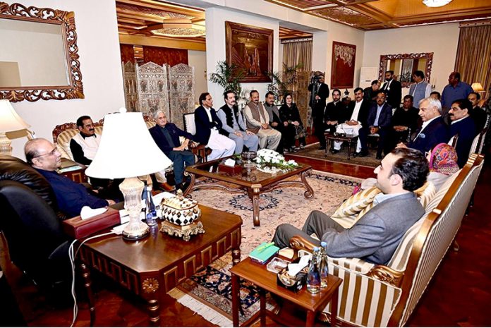 Leaders of AJK PPP call on President Asif Ali Zardari to discuss issues related to AJK governance and the role of the party. The meeting is being attended by party Chairman Bilawal Bhutto Zardari, PPP women wing President Faryal Talpur and other senior leaders