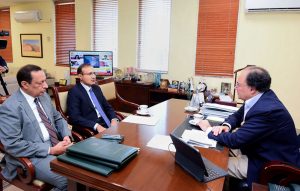 Federal Minister for Finance and Revenue Senator Muhammad Aurangzeb held a meeting with Ambassador Shoaib Sarwar, Pakistan's Ambassador to Denmark, who called on the Finance Minister at Finance Division today. During the meeting, various aspects of bilateral ties and ways for further enhancing cooperation and collaborations in the field of trade and commerce between Pakistan and Denmark were discussed.