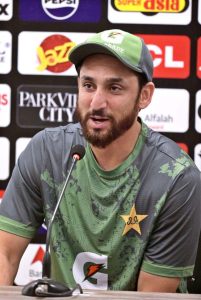 Pakistan’s T20 cricket team captain, Salman Ali Agha, addressing a press conference ahead of the first T20 match between Pakistan and South Africa at Pindi Cricket Stadium.