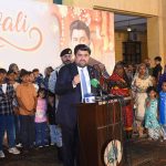 Governor Sindh, Kamran Khan Tessori, addressing the participants during the Hindu community’s Diwali festival celebrations at Governor House.