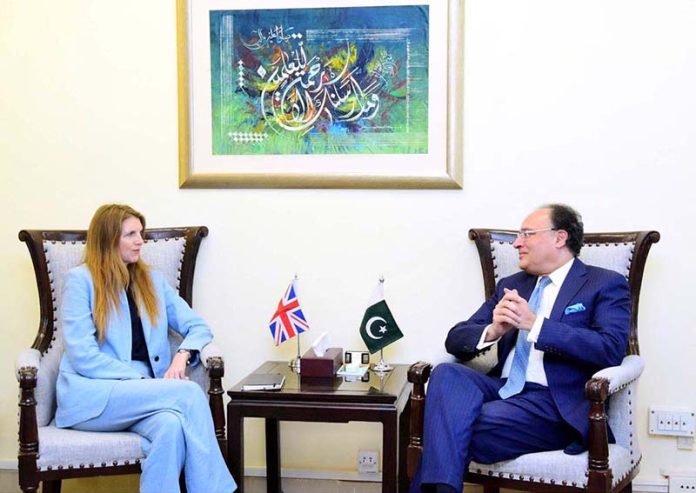 British High Commissioner to Pakistan, Ms. Jane Marriott CMG OBE, calls on Federal Minister for Finance and Revenue, Senator Muhammad Aurangzeb, at the Finance Division