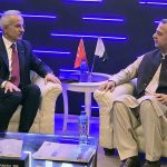 Federal Minister for Maritime Affairs Muhammad Junaid Anwar Chaudhry talking to Türkiye's Minister of Transport and Infrastructure Abdulkadir Uraloğlu who called on him
