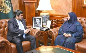 Advisor to Sheikha Latifa Muhammad and partner of AFAQ Group Dubai, Ayesha A. Syed meets Governor Sindh Kamran Khan Tesori at the Governor House.