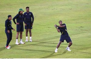 Pakistan’s players participating in a practice session ahead of the first T20 cricket match between Pakistan and South Africa at Pindi Cricket Stadium.