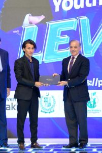 Prime Minister Muhammad Shehbaz Sharif awards laptops to high achieving students at the launching ceremony of Prime Minister's Youth Laptop Scheme 2025.