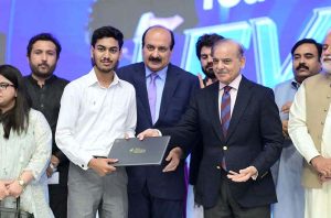 Prime Minister Muhammad Shehbaz Sharif awards laptops to high achieving students at the launching ceremony of Prime Minister's Youth Laptop Scheme 2025.