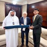 UAE Minister of Investment, Mohammad Hasan Al Suwaidi presenting a souvenir to Federal Minister for Board of Investment, Qaiser Ahmed Shaikh