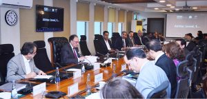 Federal Minister for Finance and Revenue, Senator Muhammad Aurangzeb chairing a meeting of the Economic Coordination Committee (ECC) of the Cabinet held at Finance Division
