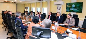 A high-level delegation from Acumen Board, led by its Founder and Chief Executive Officer Ms. Jacqueline Novogratz, accompanied by Mr. Poul Carsten Stendevad, President and Chief Investment Officer, and Dr. Ayesha Khan, Chief Executive Officer, Acumen Pakistan, called on Federal Minister for Finance and Revenue, Senator Muhammad Aurangzeb, at the Finance Division.