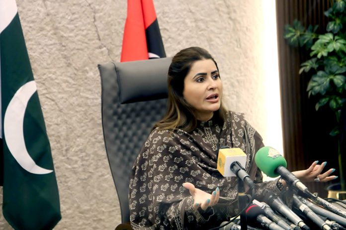 Central Information Secretary of the Pakistan People’s Party Parliamentarians (PPPP) Ms. Shazia Marri, addressing a press conference at the Sindh Archives Department