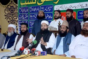 Chairman Ullema Council Hafiz Muhammad Tahir Mehmood Ashrafi addressing a press conference.