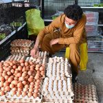 A vendor displaying eggs to attract the customers at H-9 Weekly Bazaar in Federal Capital