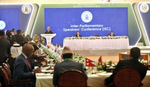Prime Minister Muhammad Shehbaz Sharif addressing the inaugural session of Inter-Parliamentary Speakers’ Conference (ISC) “Peace, Security and Development”. APP/ADZ/MAF/TZD