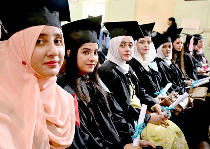 Graduates pose for photo after getting degree certificates at the 7th convocation 2025 Islamabad Model College for Girls F-6/2