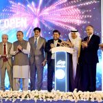 Federal Minister for Planning, Development and Special Initiatives Ahsan Iqbal along with Governor Sindh Kamran Khan Tessori, CM Sindh Murad Ali Shah, Federal Minister Abdul Aleem Khan and others inaugurate during opening ceremony of Pakistan International Maritime Expo & Conference PIMEC-2025 at Expo Centre