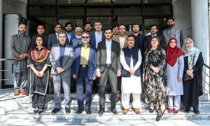 Muhammad Asim Khichi, Managing Director of the Associated Press of Pakistan (APP) presenting a shield to Ahmad Noroozi, Vice President of Islamic Republic of Iran Broadcasting (IRIB) and Head of the IRIB World Service during a visit by a high-level delegation of the IRIB at the APP Headquarters.