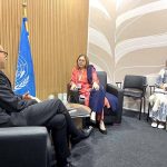 Chief Executive of the UNFCCC Secretariat Simon Stiell calls on Pakistan's head of delegation to COP-30, Secretary Ministry of Climate Change and Environmental Coordination (MoCC&EC), Ms Aisha Humera Chaudhry at the UN Climate Summit (COP30) venue in Amazonian city of Belem in Brazil