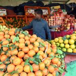 A vendor selling fruits in weekly bazar at Peshawar morr in the Federal Capital