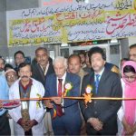 Federal Minister for Board of Investment Qaiser Ahmad Sheikh inaugurating patient stretcher lift in Islamia Hospital