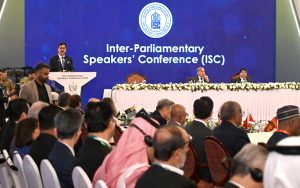 Chairman Senate and Founding Chairman of Inter-Parliamentary Speakers’ Conference (ISC) Syed Yousaf Raza Gillani addressing the inaugural session of the Inter-Parliamentary Speakers’ Conference (ISC) “Peace, Security and Development”.