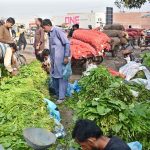 Vendors displaying vegetables ‘mustard’ and ‘spinach’ to attract the customers at Vegetable Market.