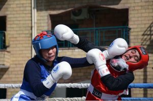 Players in action during the 4th HEC All Pakistan Intervarsity Women Boxing Championship 2025–26 at The University of Faisalabad (TUF)